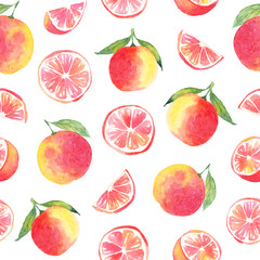 Grapefruit and watercolor stains. Watercolor seamless pattern isolated on white background