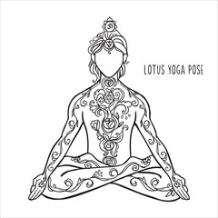 Ornament beautiful card with yoga man Vector illustration ethnic