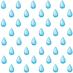Seamless pattern of simple rain water drops. Watercolor light blue drops isolated on white background.