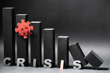 Abstract crisis 3d bar chart made in black color with red coronavirus shape