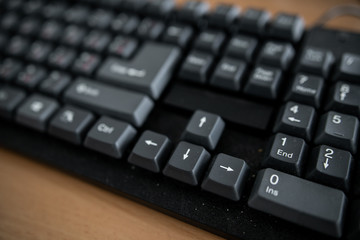 White computer table and black keyboard. Business concepts. Offices lifestyles.