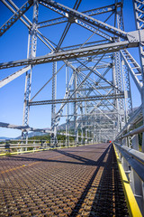 Openwork web of transport metal bridge over the Columbia River at Columbia Gorge area