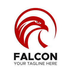 Falcon logo. Red and black head of eagle circle symbol . Vector template. 
