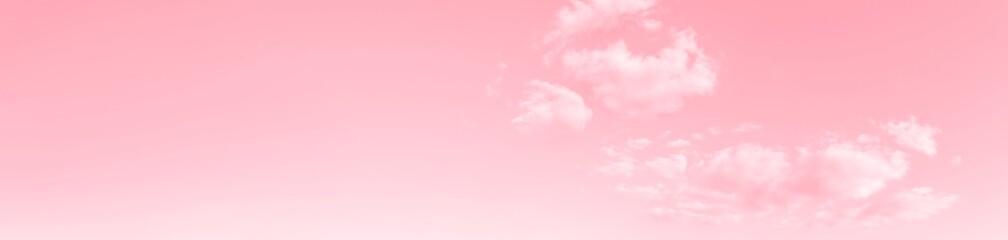 Delicate pink toned sky with clouds, banner.