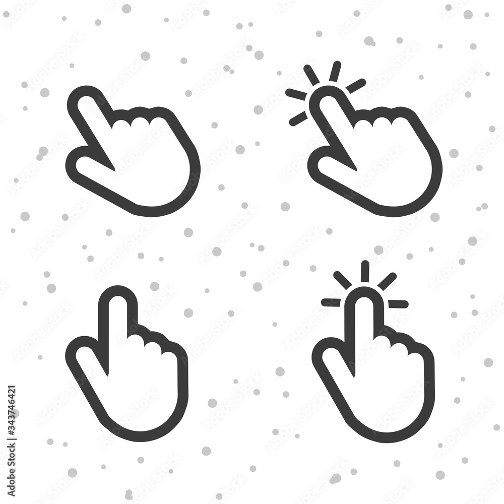 Poster hand click pointer icons on white background.