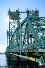 Sectional drawbridge Columbia River Interstate Bridge with towers and balances and separation of flows of traffic
