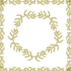 Beautiful watercolor hand drawn square and round frames Branches. For greeting card, invitation, banner.