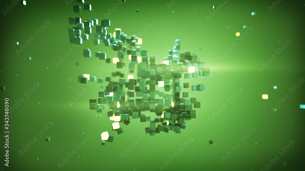Poster matrix of green cubes in space abstract 3d render