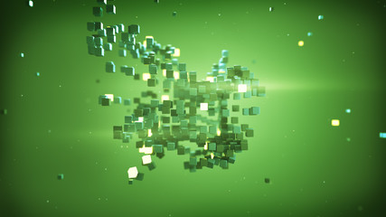 Matrix of green cubes in space abstract 3D render