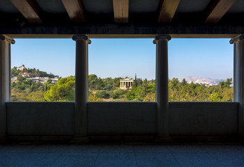 View of The Temple of Hephaestus from within the Stoa of Attalos