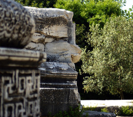 Engraved marble stone in Didyma ancient Apollo Temple, Aydin, Turkey.