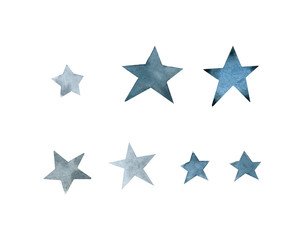 simple star, blue indigo set, watercolor hand drawing
