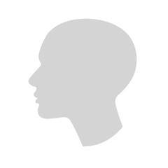 A silhouette of an anonymous human head in profile. Vector illustration of abstract concept of social element. Suitable for avatar, web design. Isolated on a white background.