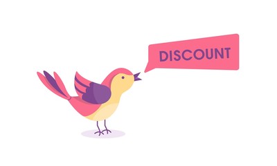 An early bird screaming about sales. Marketing doodle art design made in colorful, colored colors. The concept of retail, sales, business transactions.