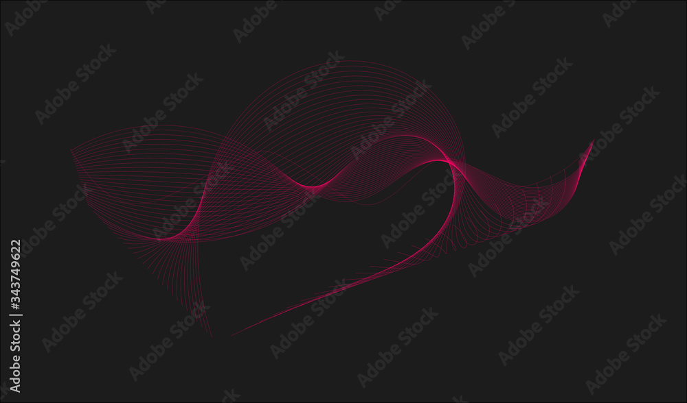 Poster wavy line smoke effect, red color smoke effect with color gradients on black background. equalizer f