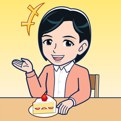 カフェでケーキを食べる女性