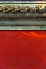 Background of Red wall with green tree’s shadow on it,  Ancient Chinese architecture details