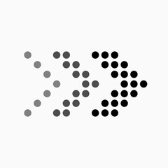 Dot arrow icon. Halftone effect. Isolated graphic element. Stock - Vector illustration.