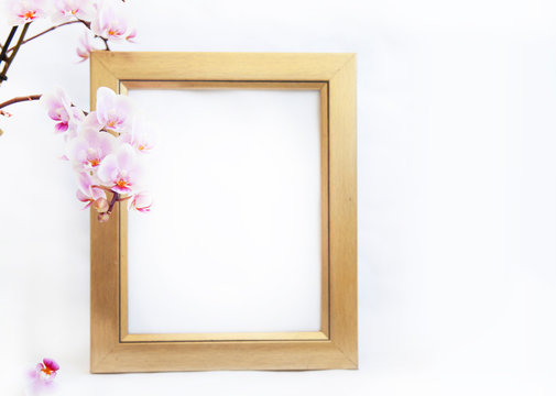 Frame for a portrait with orchid petals in a jug. A frame that covers your quote, promotion, headline or design is great for small businesses, bloggers.