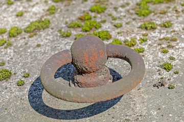 metallic red elements of the old fence
