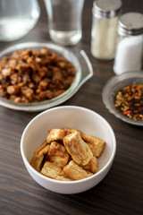 indonesian fried tofu or tahu goreng traditional soy bean extract