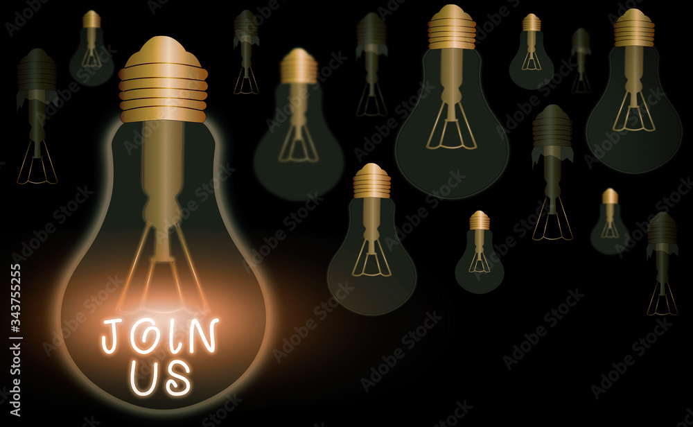 Poster conceptual hand writing showing join us. concept meaning register in community team or blog sign up 