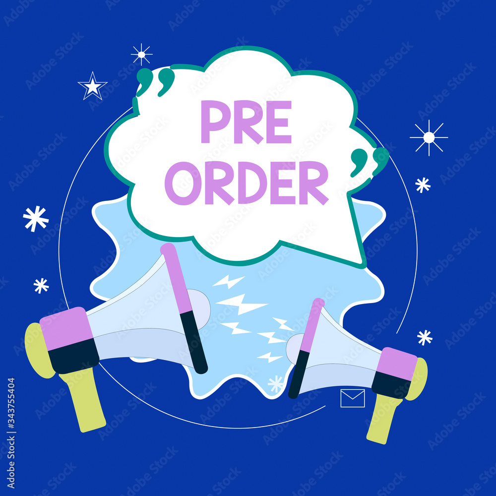 Poster conceptual hand writing showing pre order. concept meaning an order for a product placed before it i