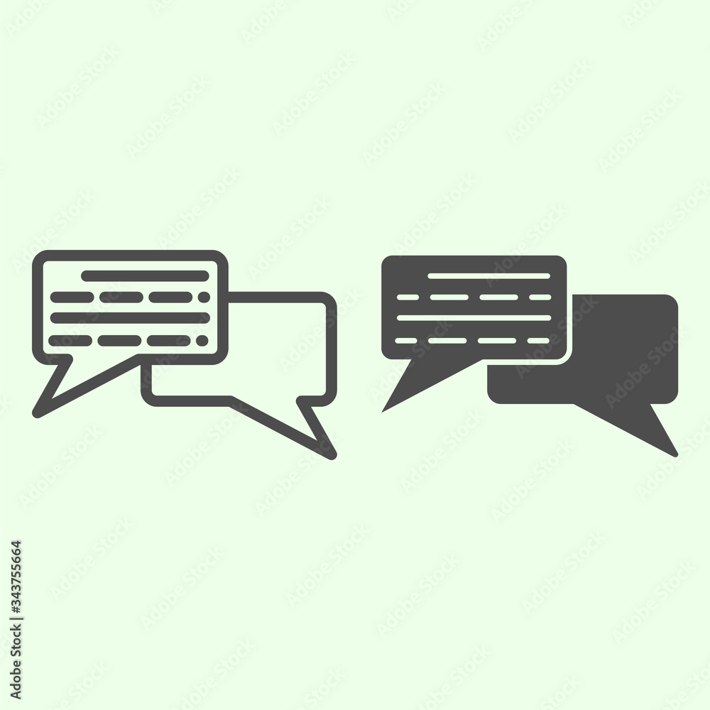 Poster dialogue line and solid icon. square conversation bubbles outline style pictogram on white backgroun