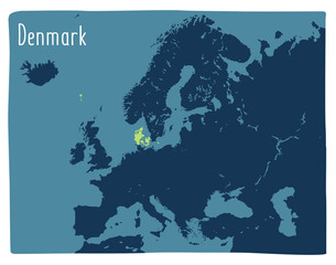 Colorful vector map of Denmark highlighted in Europe.