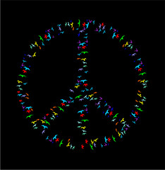 peace sign and birds print embroidery graphic design vector art