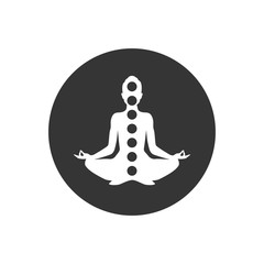 Man figure with symbols of chakras meditation concept, yoga position. Vector