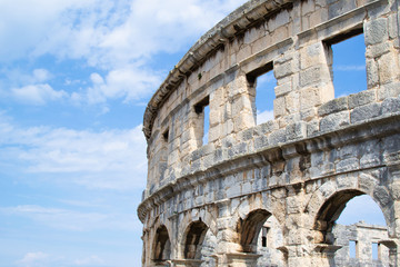 Fototapeta premium Walls of the Pula Arena, the only remaining Roman amphitheatre entirely preserved, in Pula, Croatia