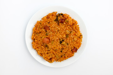 Kimchi fried rice on white background
