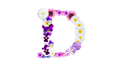 花文字（花フォント、春の花）：アルファベットのD