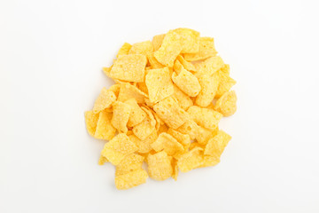 Chips made of corn on a white background
