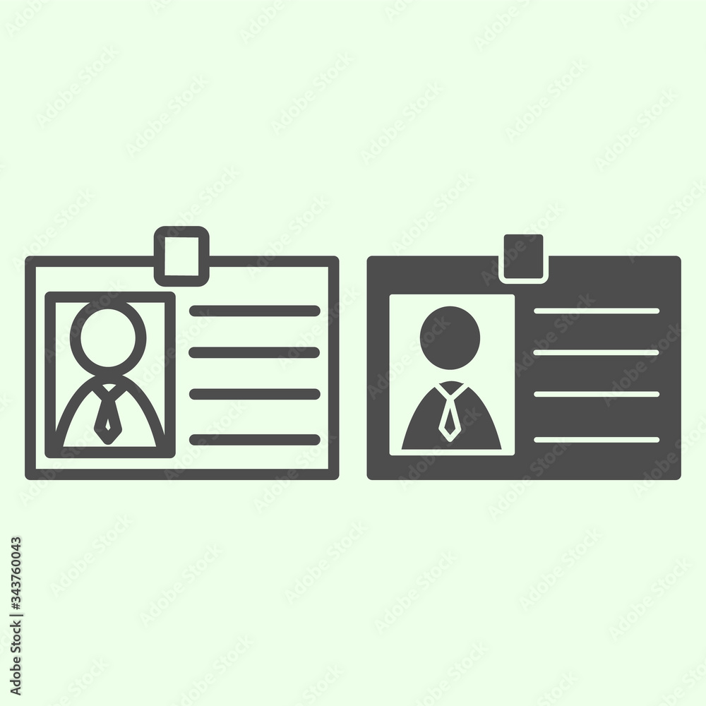 Aufkleber badge line and solid icon. personal employee identity card with photo outline style pictogram on whi