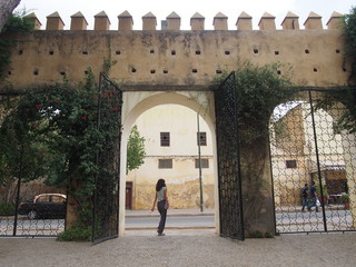 A woman walks through the city of Fez, Morocco