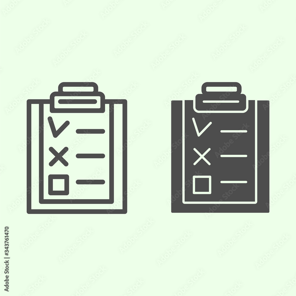 Poster check list line and solid icon. office clipboard with marked and canceled items outline style pictog
