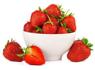 bowl with strawberries isolated on white background. Close up.