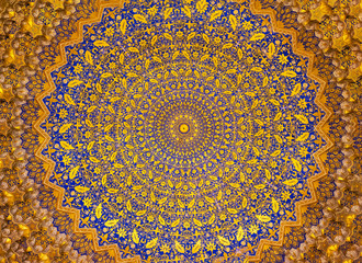 Detail of gold mosaic dome in Madrasa