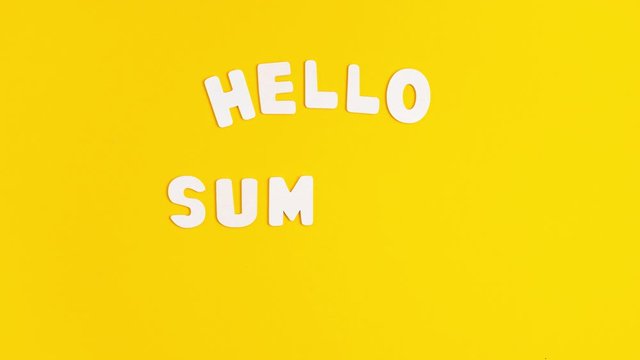 Stop motion animation with hello summer text. Summer vacations and beach holidays in tropical countries concept