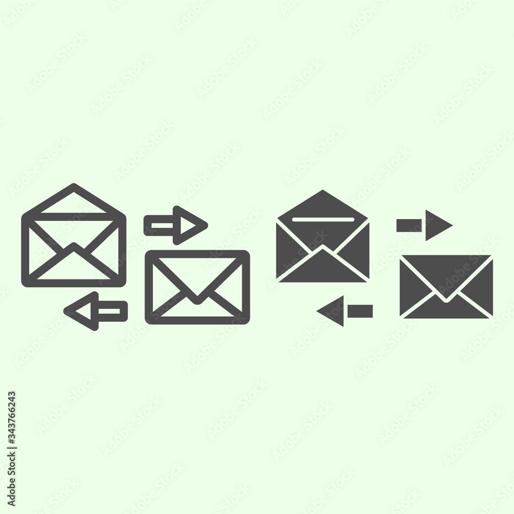 Poster correspondence line and solid icon. mail exchange outline style pictogram on white background. send 
