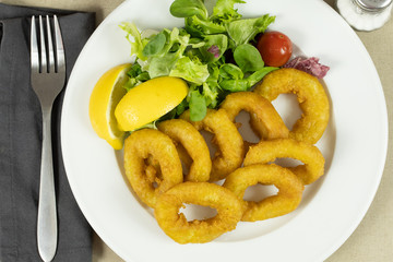 assiette de beignets de calamars à la romaine