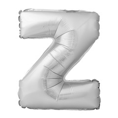 Chrome letter Z made of inflatable balloon isolated on white background. Part of full set of letters