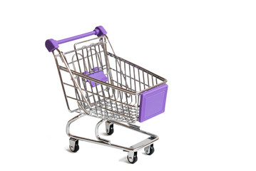 The shopping cart is empty. Purple elements. Concept. Isolate on a white background.