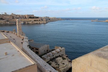 valletta and mediterranean coast in vittoriosa (malta)