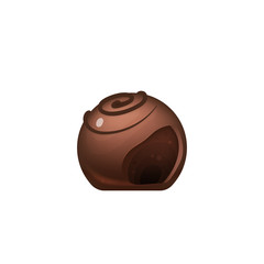 Cut chocolate candy, sweet cocoa dessert realistic vector illustration. Sugar confectionery, delicious lolly. Appetizing glazed yummy, caramel, praline 3d isolated object on white background