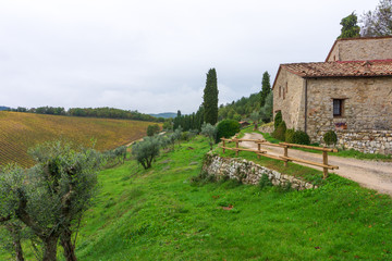 Fototapeta premium Castellina in Chianti, Italy - NOVEMBER 2, 2019: view of the farmhouse 