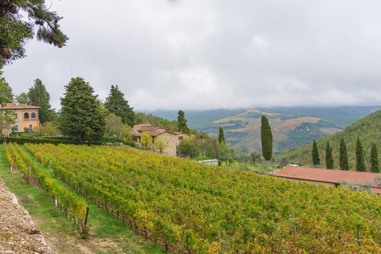 Castellina in Chianti, Italy - NOVEMBER 2, 2019: view of the farmhouse "Querceto di Castellina"