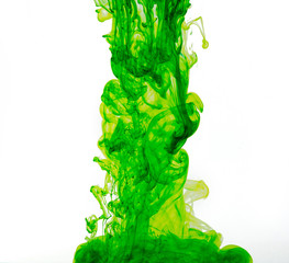 food coloring in water, Solubility of color in water, Watercolor or ink in water. Abstract background. Isolated. Collection., green color